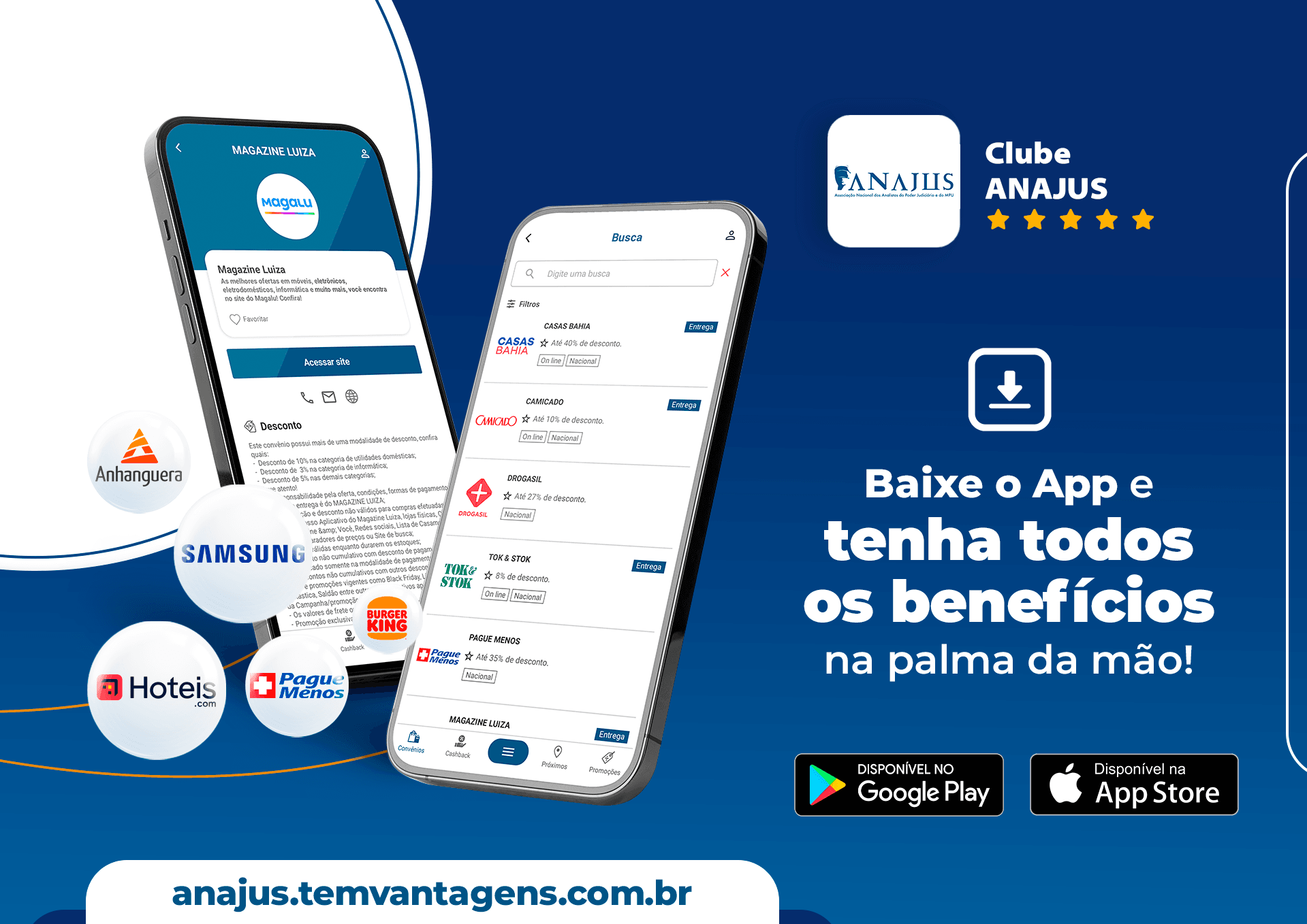 Clube de Vantagens da ANAJUS tem + de 1.600 parceiros e 22.000 lojas por todo o Brasil com descontos exclusivos!